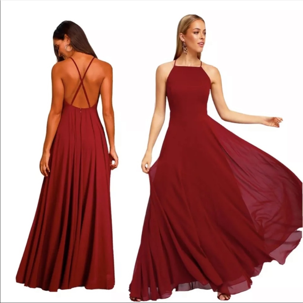 Lulu's Mythical Kind Of Love Wine Red Chiffon Sleeveless Long Maxi Dress Medium